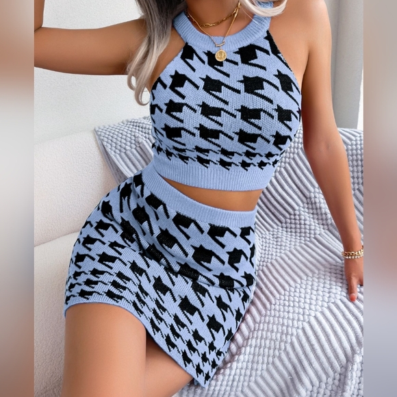 Alina Houndstooth Sweater Set - Blue - Picture 3 of 5